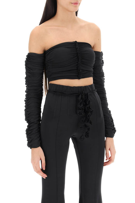 ROTATE ruched off-shoulder cropped top