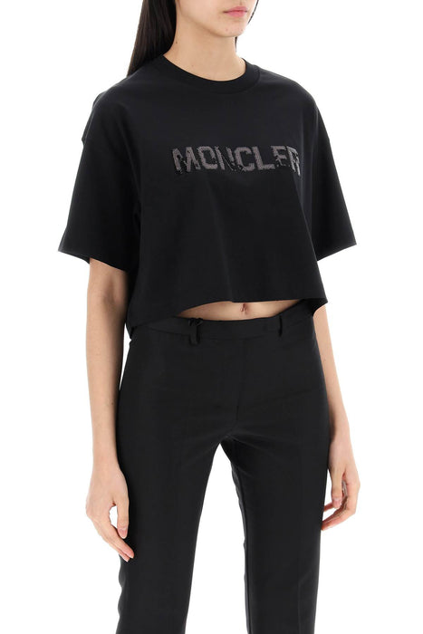 MONCLER cropped t-shirt with sequin logo