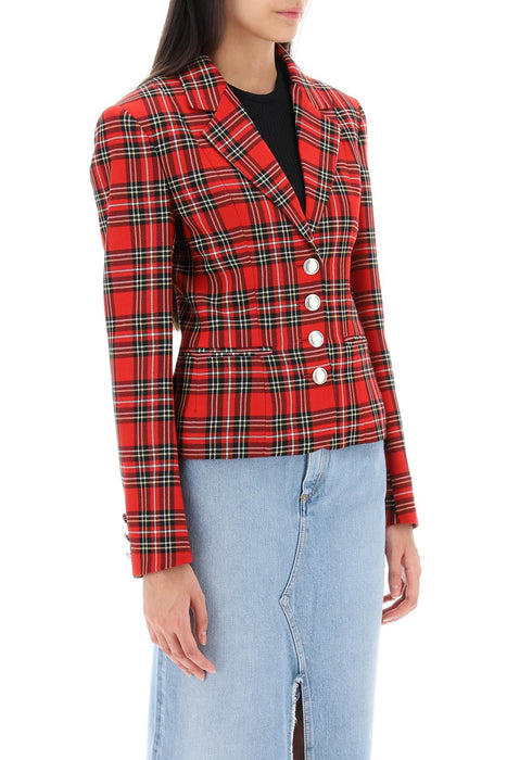 ALESSANDRA RICH wool single-breasted jacket with tartan motif