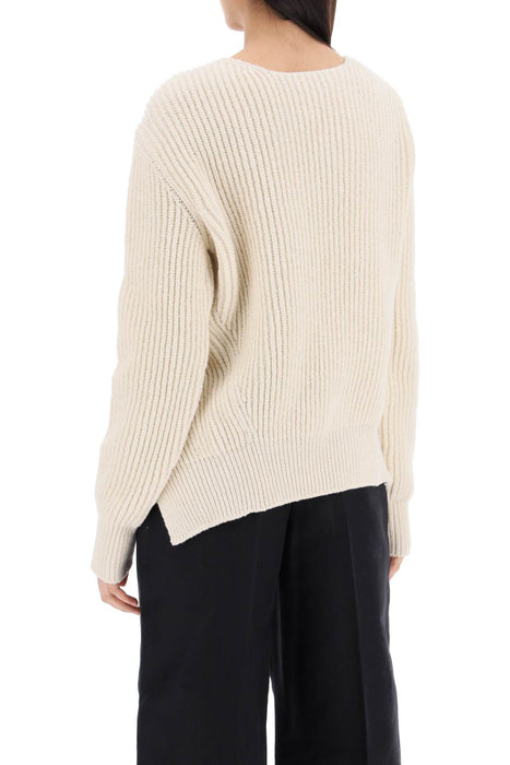 JIL SANDER ribbed sweater with tieable closure