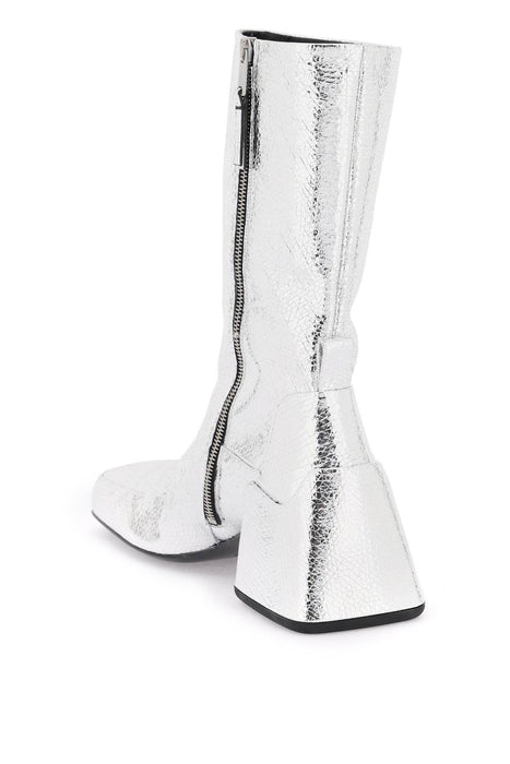 JIL SANDER cracked-effect laminated leather boots