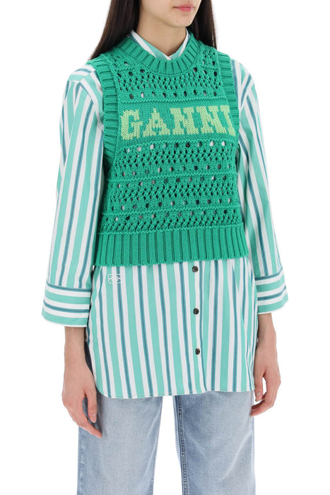 GANNI open-stitch knitted vest with logo