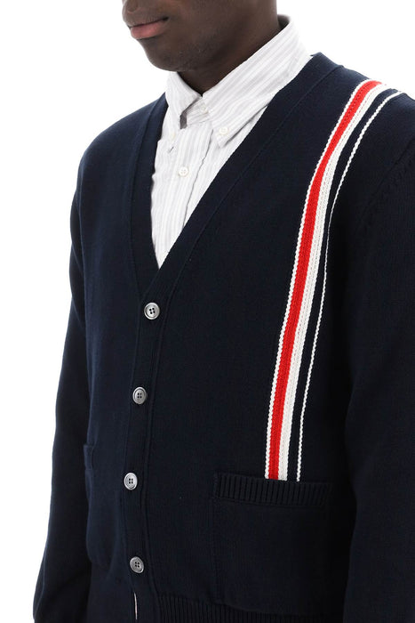 THOM BROWNE cotton cardigan with red, white