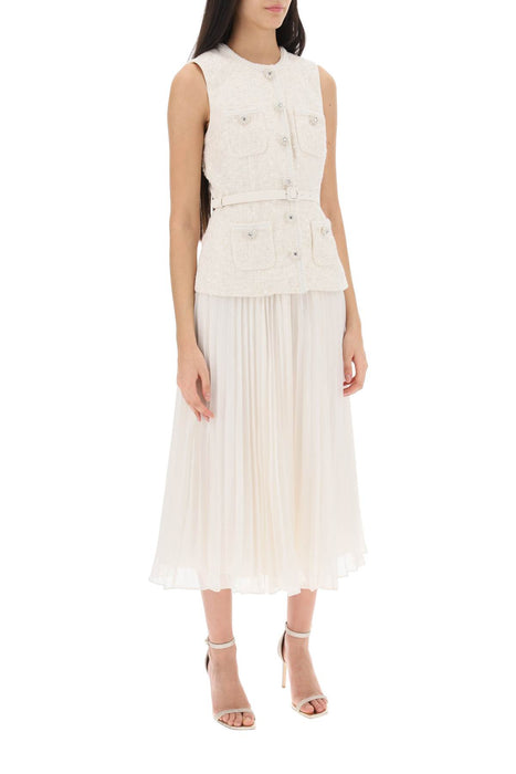 SELF PORTRAIT midi peplum dress with pleated skirt