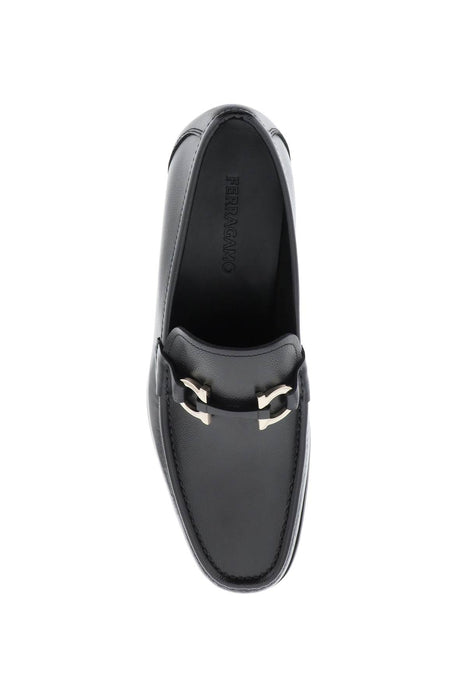 FERRAGAMO grained leather loafers with gancini
