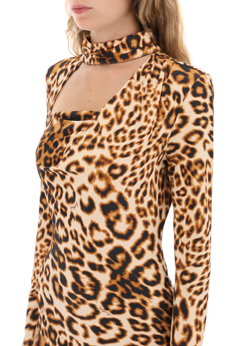 ROTATE leopard printed jersey mini dress