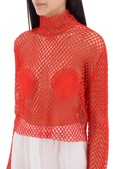 FERRAGAMO stand collar top in fishnet knit