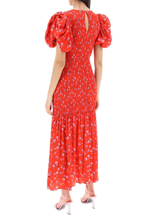 ROTATE floral printed maxi dress with puffed sleeves in satin fabric