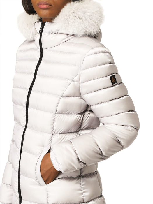 Refrigiwear Chic White Padded Down Jacket with Fur Hood