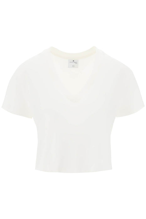 COURREGES cropped logo t-shirt with