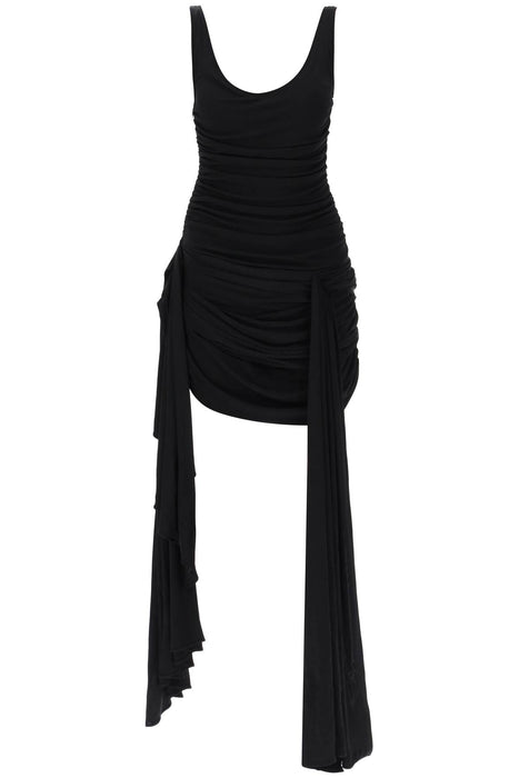 MUGLER draped mini dress with side trains