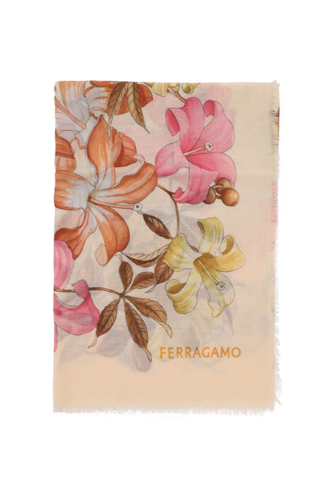 FERRAGAMO cashmere stole with hibiscus print