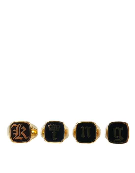 Dolce & Gabbana Gold Brass KING Enamel Set of 4 Ring