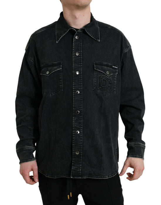 Dolce & Gabbana Black Cotton Long Sleeve Denim Casual Shirt