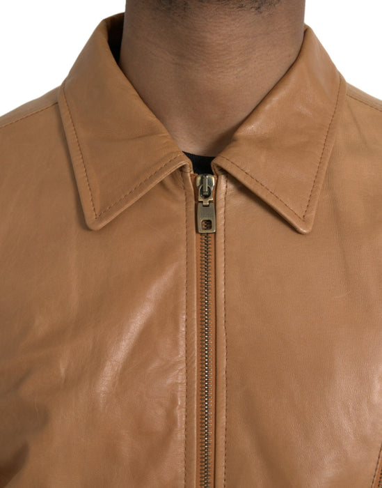 Dolce & Gabbana Brown Lamb Leather Full Zip Blouson Jacket