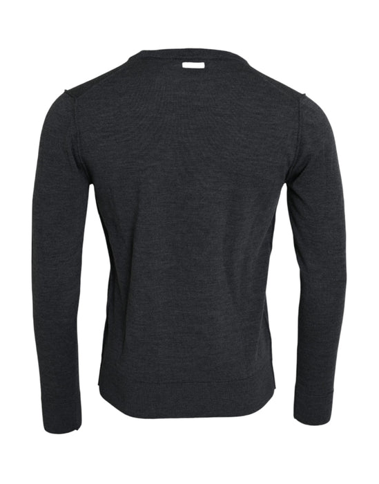 Dolce & Gabbana Dark Gray Wool Crew Neck Pullover Sweater