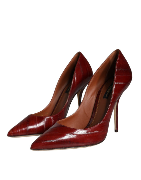 Dolce & Gabbana Dark Red Leather High Heels Pumps Shoes