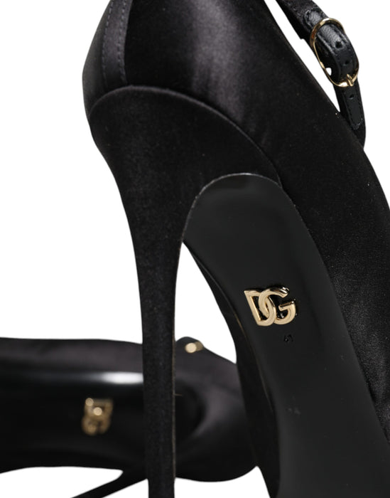 Dolce & Gabbana Black Satin Ankle Strap Heels Pumps Shoes