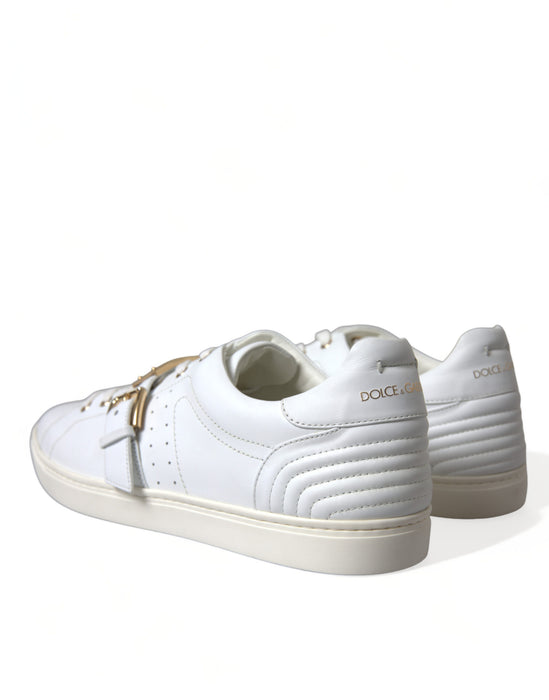 Dolce & Gabbana White Leather Gold Buckle Sneakers Shoes