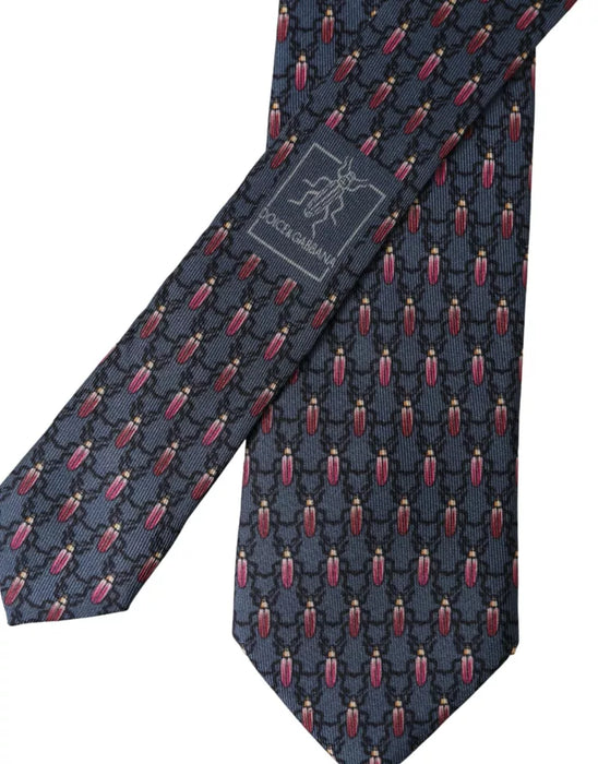 Dolce & Gabbana Blue Bug Print Silk Adjustable Men Tie