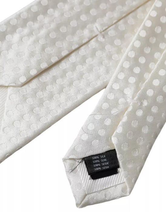 Dolce & Gabbana White Dotted Silk Classic Adjustable Men Tie