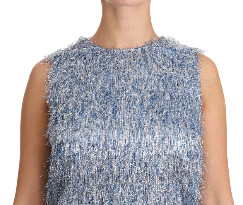 Dolce & Gabbana Elegant Light Blue Fringe Shift Dress