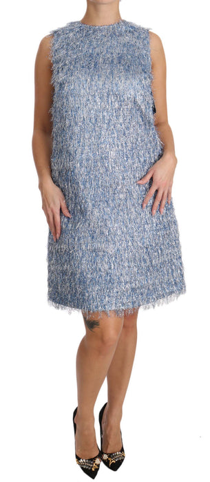 Dolce & Gabbana Elegant Light Blue Fringe Shift Dress