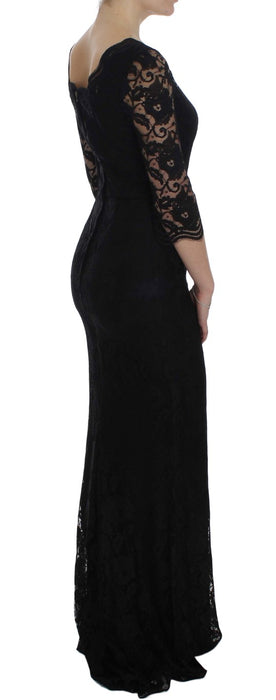 Dolce & Gabbana Elegant Black Floral Lace Maxi Dress