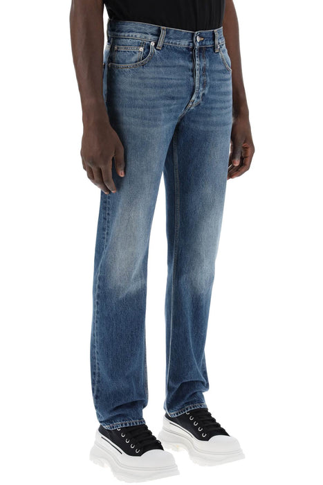 ALEXANDER MCQUEEN straight leg jeans with faux pocket on the back.