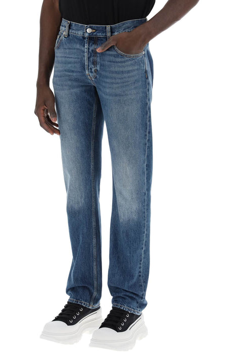 ALEXANDER MCQUEEN straight leg jeans with faux pocket on the back.