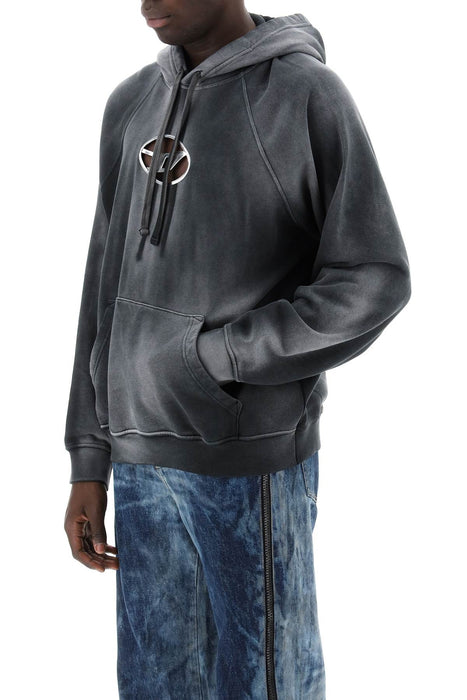 DIESEL hooded sweatshirt with oval logo and d cut