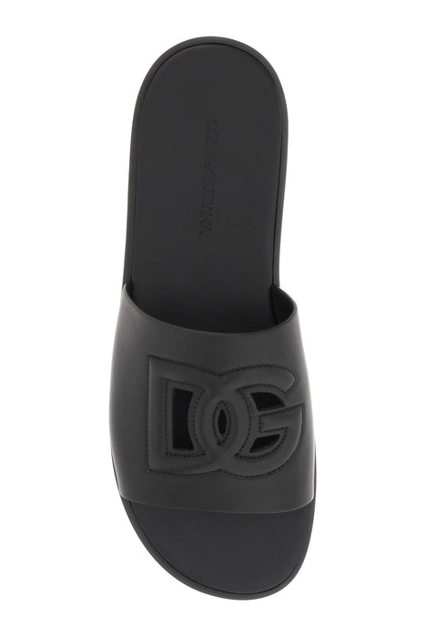 DOLCE & GABBANA leather slides with dg cut-out