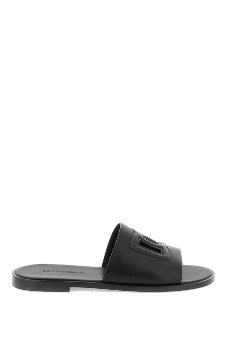 DOLCE & GABBANA leather slides with dg cut-out