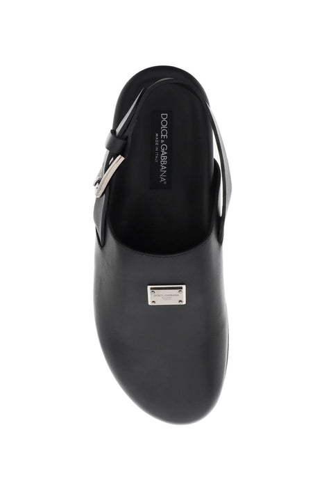 DOLCE & GABBANA leather clogs with logo plate