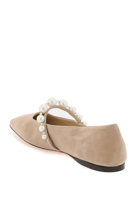 JIMMY CHOO suede leather ballerina flats with pearl