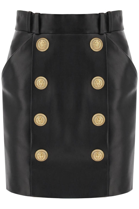 BALMAIN lamb leather mini skirt with ornamental buttons