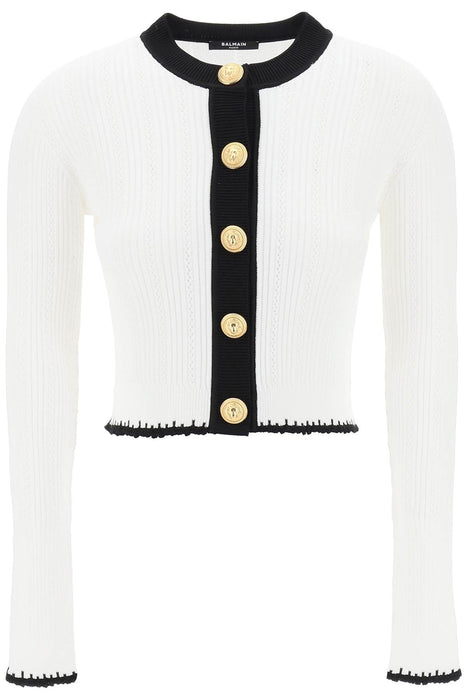 BALMAIN bicolor knit cardigan with embossed buttons