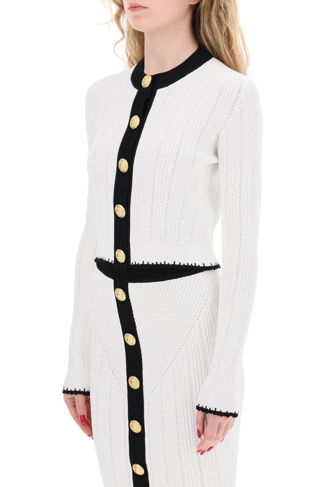 BALMAIN bicolor knit cardigan with embossed buttons
