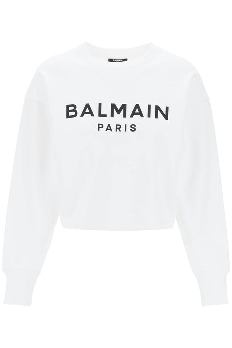 BALMAIN cropped sweatshirt with flocked logo