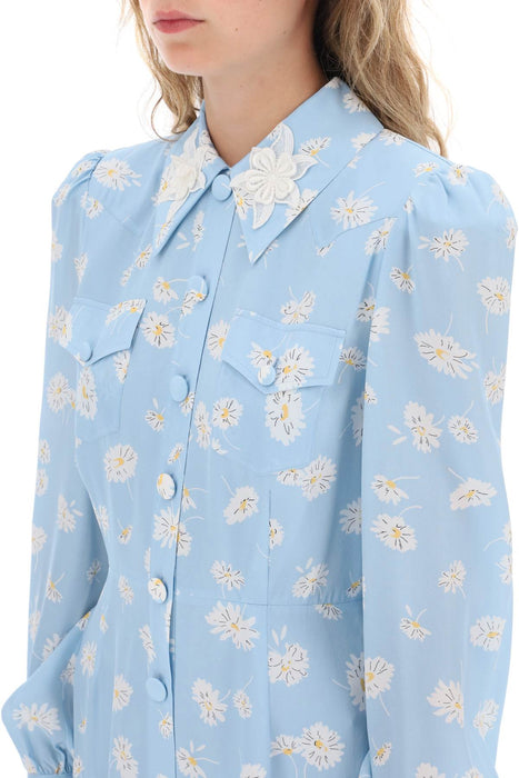 ALESSANDRA RICH crepe de chine shirt dress with daisy motif