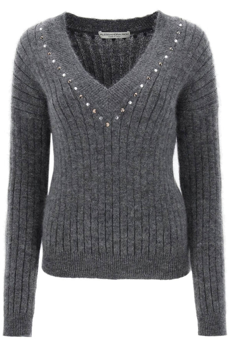 Alessandra rich wool knit sweater with studs and crystals