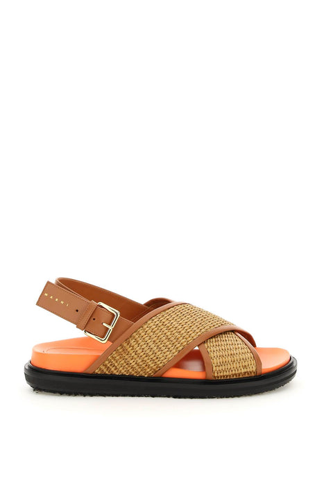 MARNI leather and raffia fussbett sandals