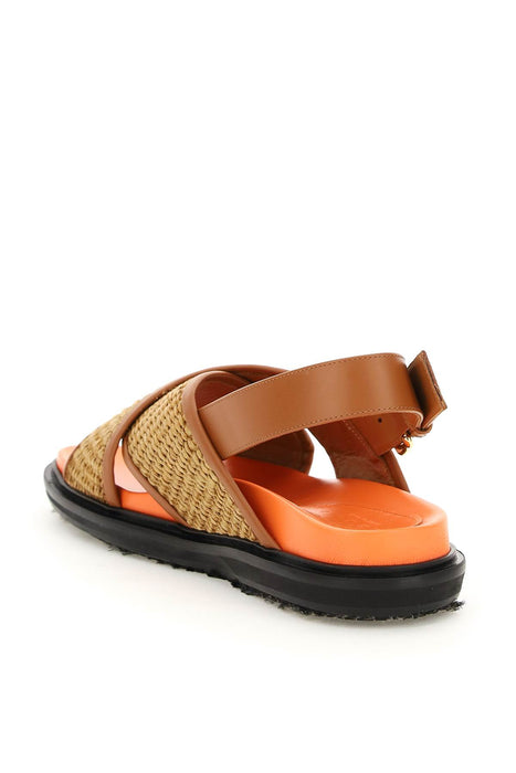 MARNI leather and raffia fussbett sandals