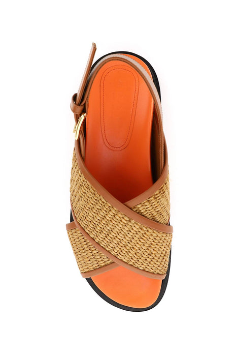 MARNI leather and raffia fussbett sandals