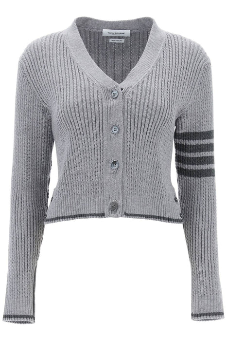 THOM BROWNE 4-bar baby cable cropped cardigan
