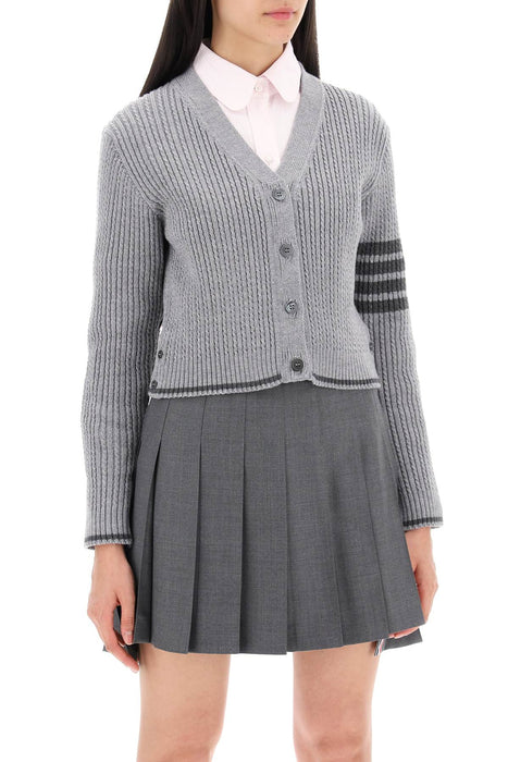 THOM BROWNE 4-bar baby cable cropped cardigan