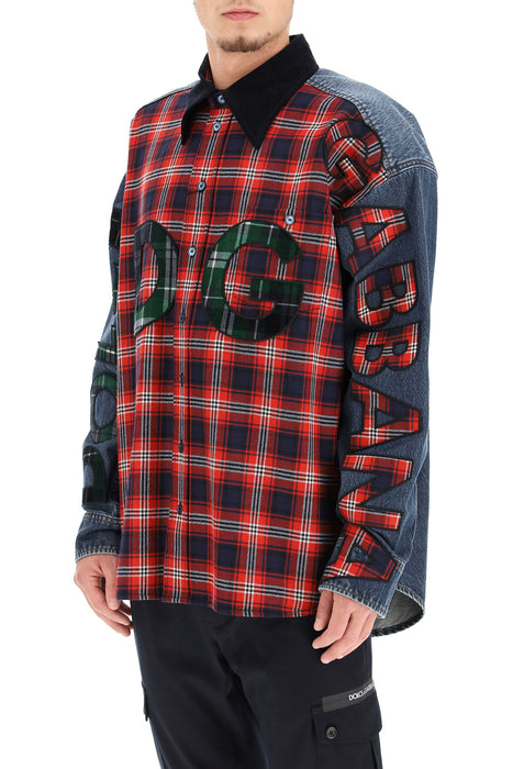 DOLCE & GABBANA oversized denim and flannel shirt with logo