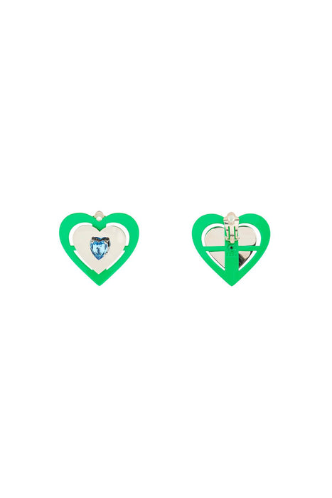 SAF SAFU green neon heart' clip-on earrings