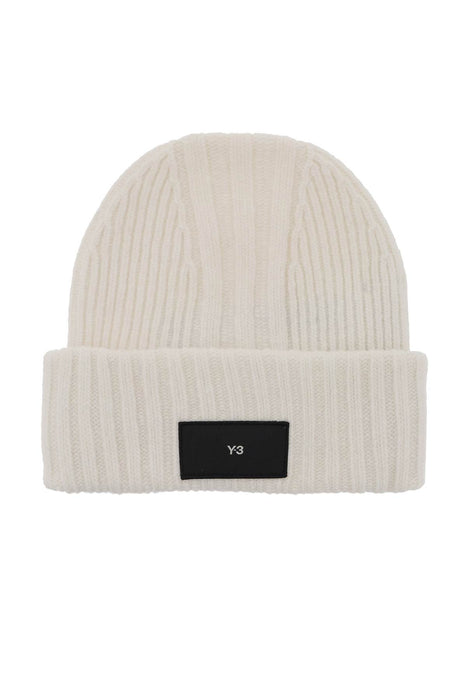 Y-3 beanie hat in ribbed wool with logo patch