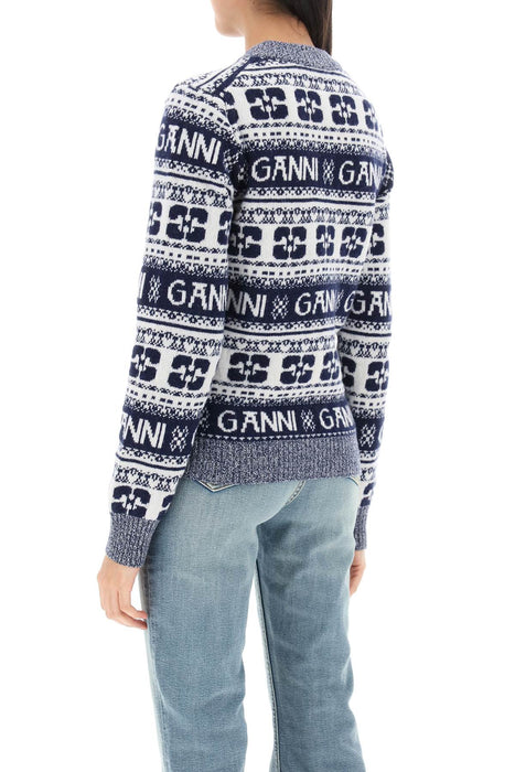 GANNI jacquard wool sweater with logo pattern